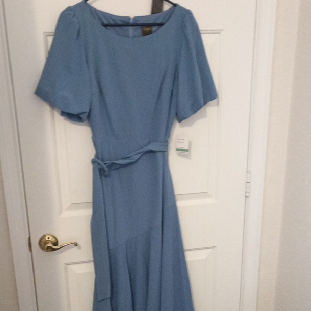 Blue Midi Dress with Belt
